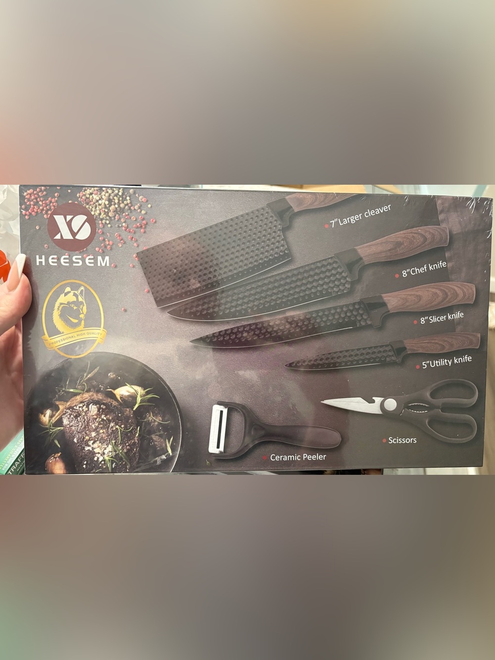 HEESEM 6-Piece Kitchen Knife Set | New in Sealed Box | Black